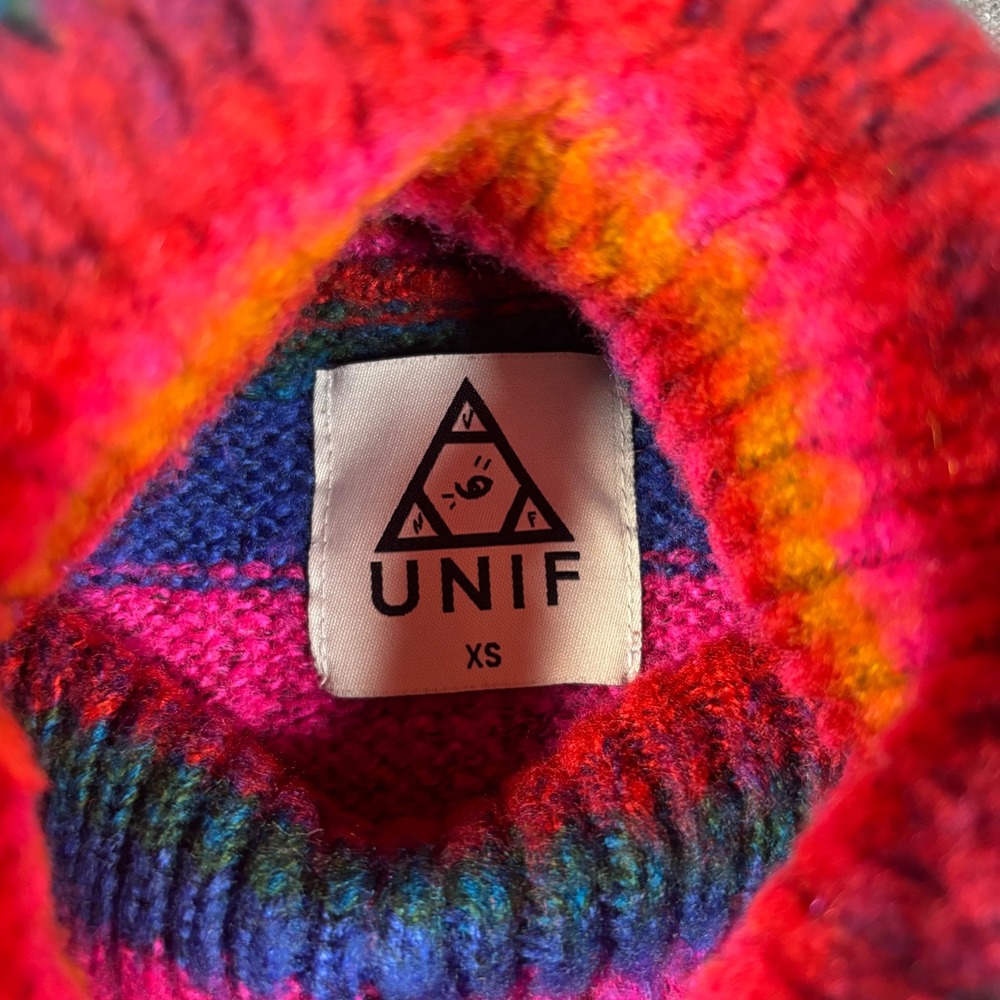 UNIF Rainbow Striped Cropped Turtleneck Sweater Multicolor Knit XS - Picture 2 of 7